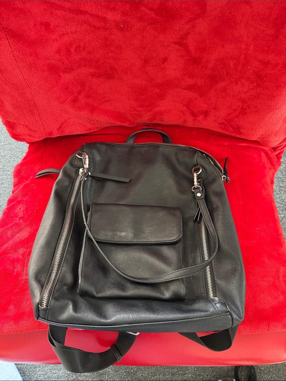 Miztique Black Leather Backpack with Front Pocket